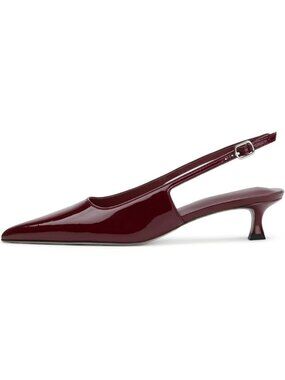 Women's Wine red Pointed Toe Slingback Kitten Low Heels Pointed Toe Shoes